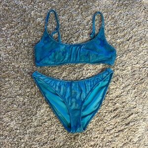 Blue Floral Triangl Bikini Set Small swimsuit